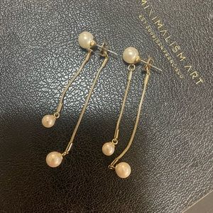 Gold and Pearl Dangle Earrings
